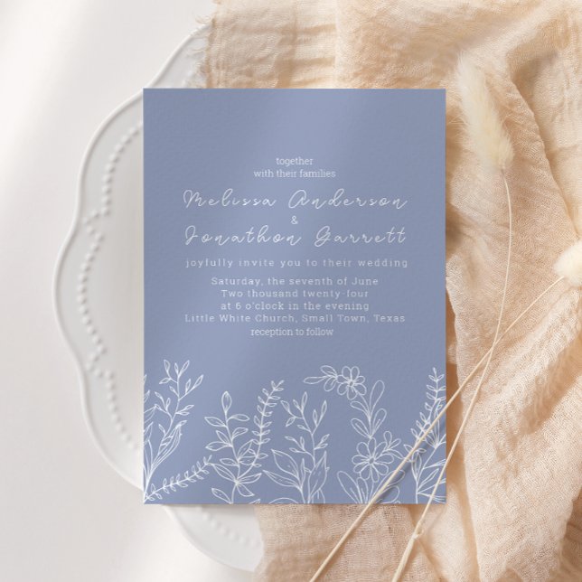 Periwinkle Flowers Boho Bröllop Inbjudningar (Skapare uppladdad)
