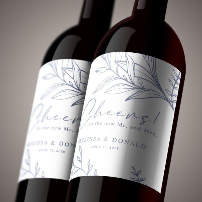 Periwinkle Flowers Boho Bröllop Vinflaska Etikett (Skapare uppladdad)