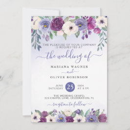 Periwinkle Fuchsia  Watercolor Blommigt Bröllop Inbjudningar