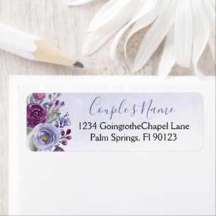 Periwinkle Fuchsia  Watercolor Blommigt Bröllop Returadress Etikett