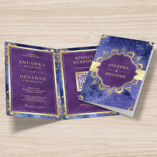 Periwinkle Galaxy Mandala QR-kod Indisk Bröllopsin Inbjudan