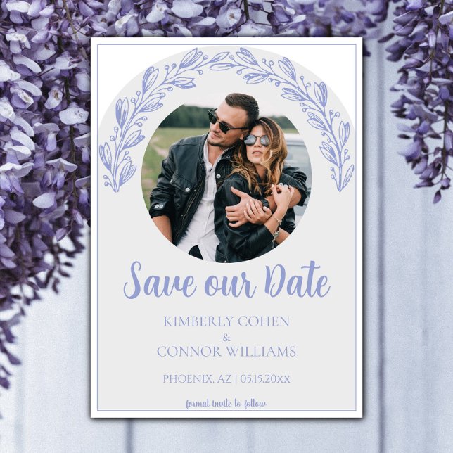 Periwinkle Garland Photo Spara datum Datumet (Periwinkle Garland Photo Save the Date)
