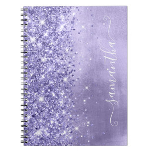 Periwinkle Glitter Lavender Blue Girly Namntecknin Anteckningsbok