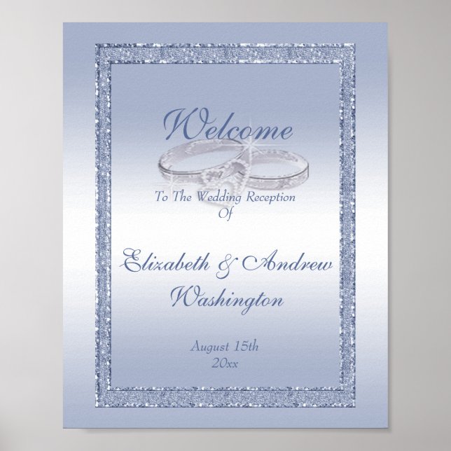 Periwinkle Glitter & Silver Bröllop Ringar Poster (Framsidan)