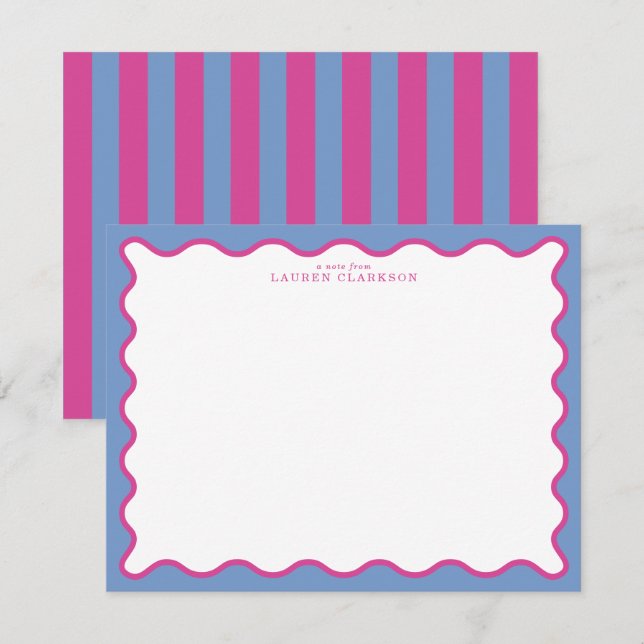 periwinkle & Hot Pink Wavy Border Note Card Inbjudningar (Fram/baksida)