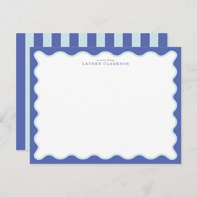 Periwinkle & Icy Blue Wavy Border Note Card Inbjudningar (Fram/baksida)