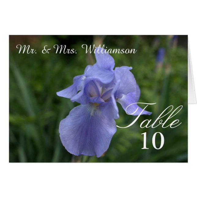 Periwinkle Iris Bröllop Bord Tält OBS Kort (Framsidan Horizontal)