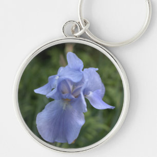 Periwinkle Iris Flower Rund Silverfärgad Nyckelring