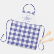 Periwinkle Kitchen Monogram Namn Gingham Check