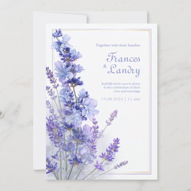 Periwinkle Lavender Gold Filigree Frame Wedding Inbjudningar (Framsida)