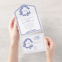 Periwinkle Leafy Vapensköld Monogram Bröllop