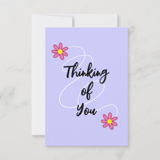 Periwinkle Lila and Flowers Thinking You Card Tack Kort (Framsida)