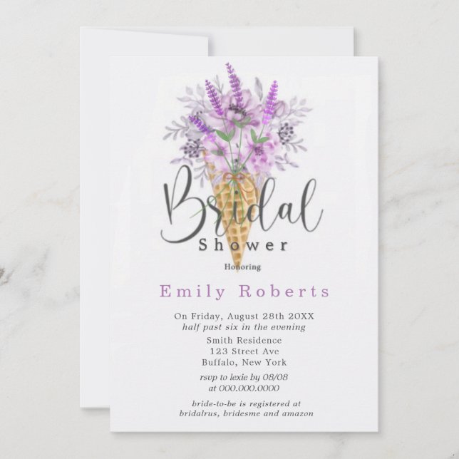 Periwinkle Lila Ice Cream Cone Möhippa Inv. Inbjudningar (Framsida)