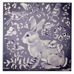 Periwinkle Lila Rabbit Bird Flower Löv Natature Kakelplatta