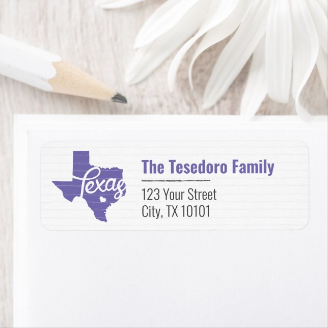 Periwinkle Lila Texas Heart Returadress Etikett (Insitu)