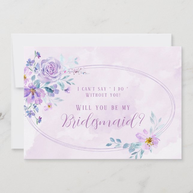 Periwinkle Lilac Peony kommer du bli min bridesmai Inbjudningar (Framsida)