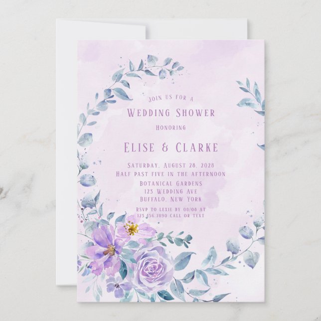 Periwinkle Lilac Peony Wandeans Möhippa Inbjudningar (Framsida)
