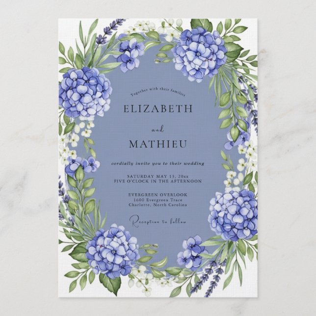 Periwinkle Lush Botanical Wedding Inbjudningar (Framsida)