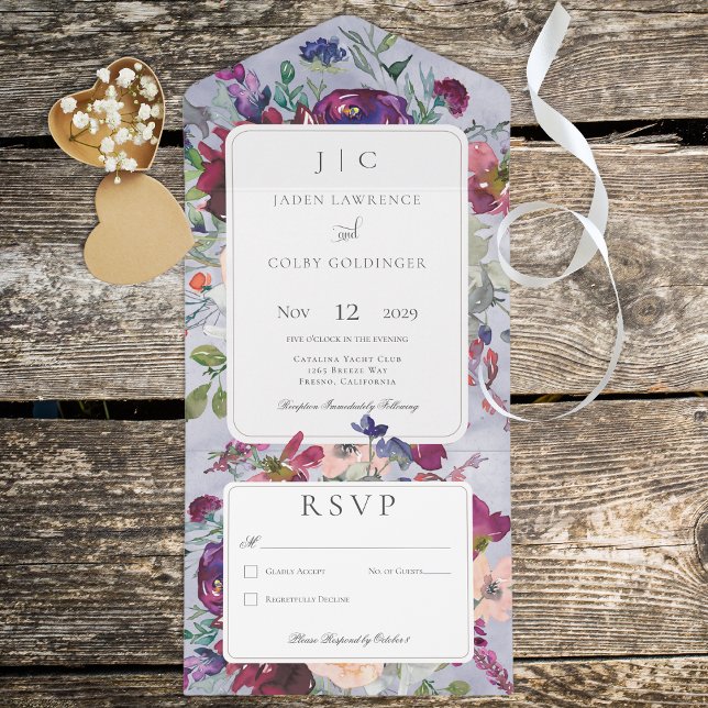 Periwinkle Maroon &  Rustic Blommigt No Middag (Skapare uppladdad)