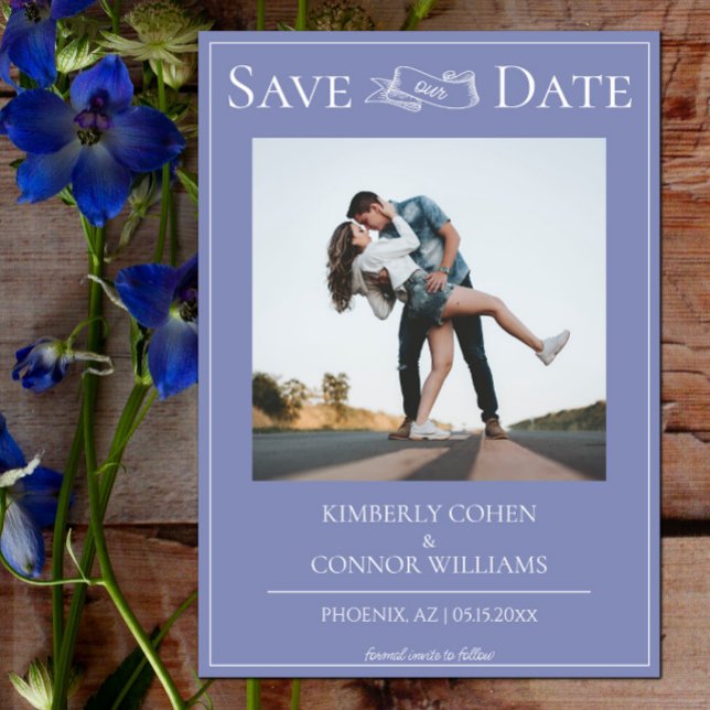 Periwinkle Modern Foto Spara Datum Datumet (Periwinkle Modern Photo Save the Date)