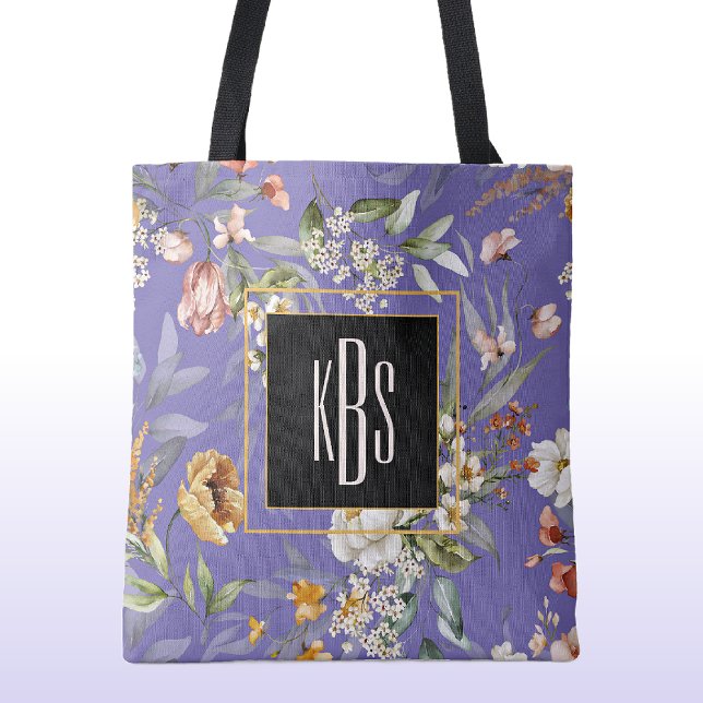 Periwinkle Monogram Fine Art Blommigts Shoulder To Tygkasse (Skapare uppladdad)