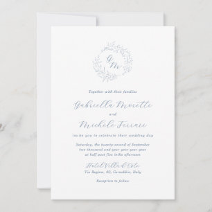 Periwinkle Monogram fotobröllop med OSA Inbjudningar