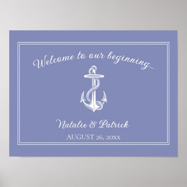 Periwinkle Nautical Anchor Bröllop Poster (Framsidan)