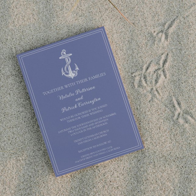 Periwinkle Nautical Anchor Wedding bjudande Inbjudningar (Periwinkle Nautical Anchor Wedding Invitation)