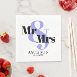 Periwinkle och Black Mr & Mrs Bröllop Pappersservett