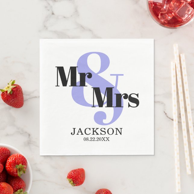 Periwinkle och Black Mr & Mrs Bröllop Pappersservett (Insitu)
