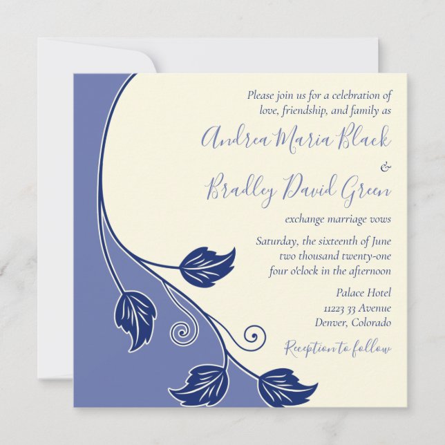 Periwinkle och Ivory Vine Wedding bjudande in Inbjudningar (Framsida)