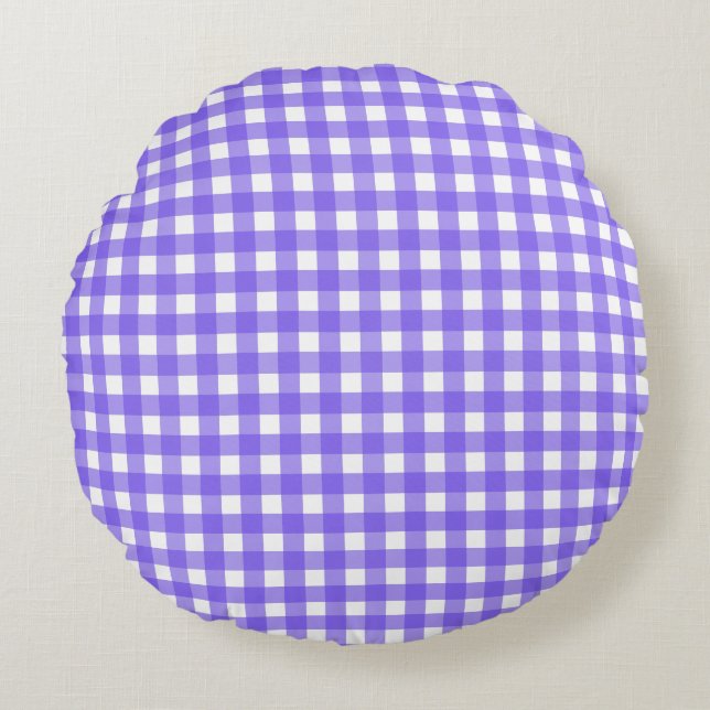Periwinkle och white gingham rund kudde (Framsidan)