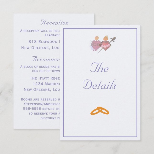 Periwinkle/Off-White Two Hearts Catholic Wedding  Tilläggskort (Fram/baksida)