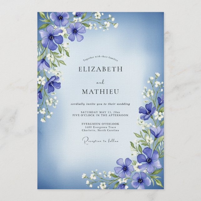Periwinkle Painterly Floral Enchantment Wedding Inbjudningar (Framsida)