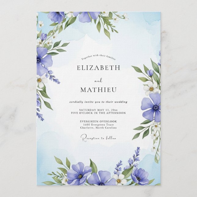 Periwinkle Painterly Floral Wedding Inbjudningar (Framsida)