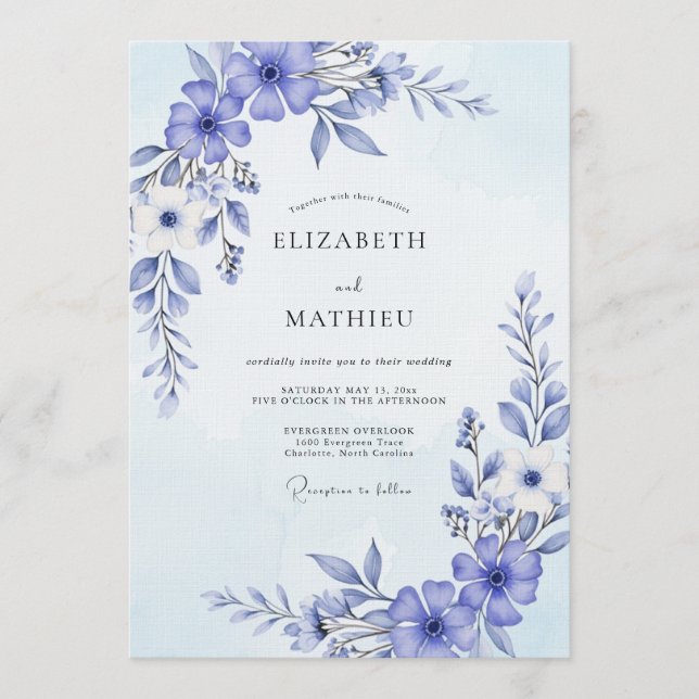 Periwinkle Painterly Flourish Wedding Inbjudningar (Framsida)
