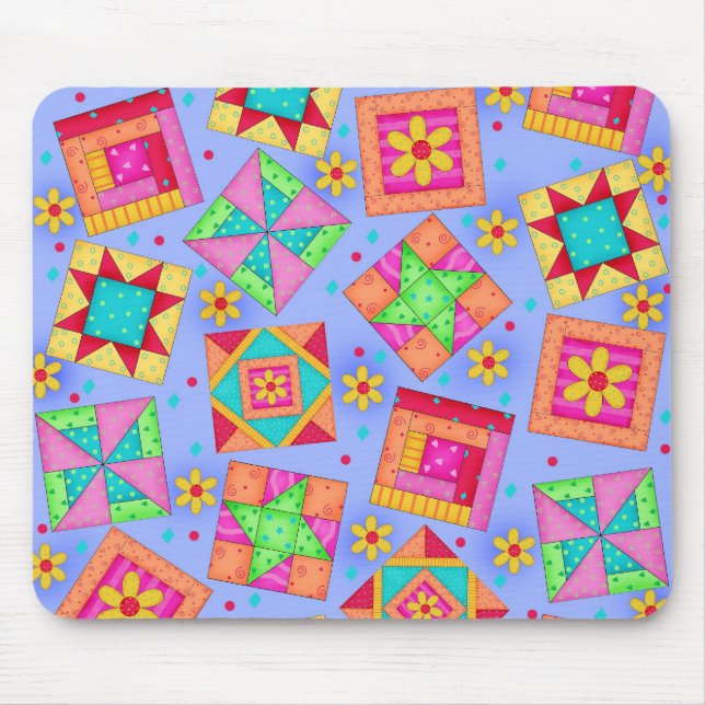 Periwinkle Patchwork Quilt Blocks Mousepad Musmatta (Framsidan)