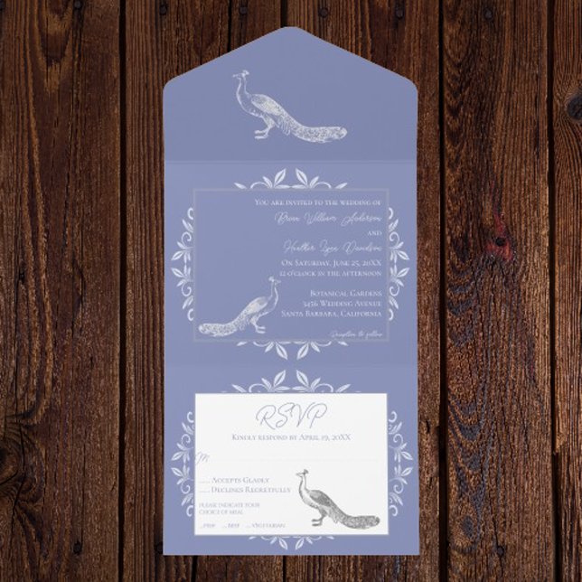Periwinkle Peacock blomstrar alla i en enda inbjud (Periwinkle Peacock Flourish All in One Invitation)