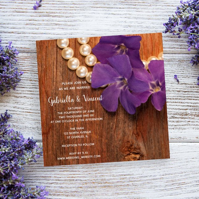 Periwinkle, Pearls och Barn Wood Ranch Bröllop Inbjudningar (Skapare uppladdad)