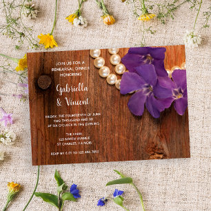 Periwinkle, Pearls och Barn Wood Rehearsal Middag Inbjudningar