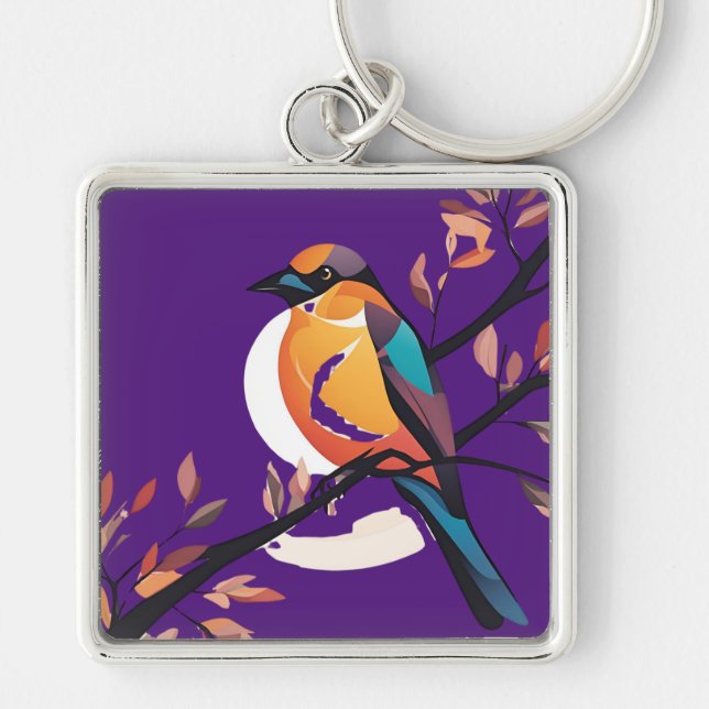 Periwinkle Pelican Bauble Fyrkantig Silverfärgad Nyckelring (Framsidan)
