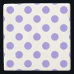 Periwinkle polka dots underlägg sten<br><div class="desc">Periwinkle polka dots på vit bakgrund</div>