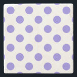 Periwinkle polka dots underlägg sten<br><div class="desc">Periwinkle polka dots på vit bakgrund</div>