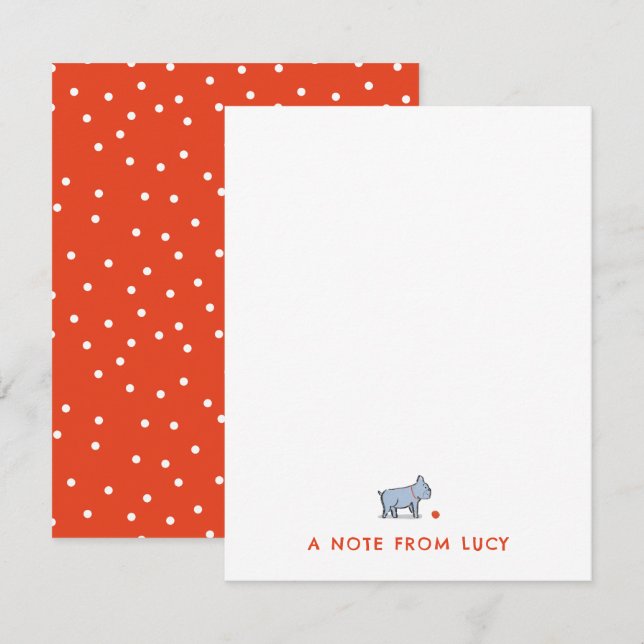 Periwinkle Pug med Red Boll Bars Stationery Anteckningskort (Fram/baksida)