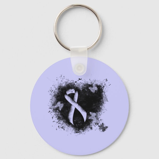 Periwinkle Ribbon Grunge Heart Nyckelring (Framsida)