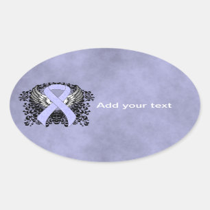 Periwinkle Ribbon med Vingar Ovalt Klistermärke