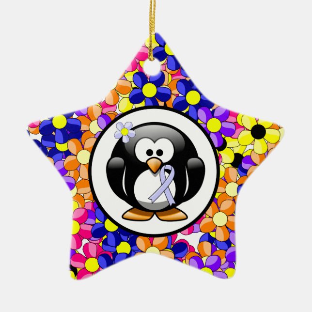 Periwinkle Ribbon Penguin Julgransprydnad Keramik (Framsidan)