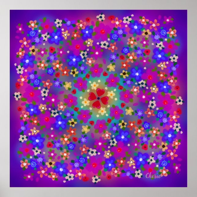 Periwinkle, Rosa och Blue Boho Flowers Poster (Framsidan)