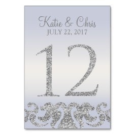 Periwinkle Silver Glitter Look Bordskort-12 Bordsnummer