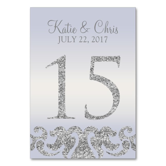 Periwinkle Silver Glitter Se Bordsnumren-15 Bordsnummer (Framsidan)